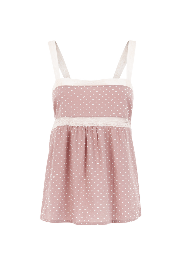 Pink and white polka dot charlotte cotton pyjama top