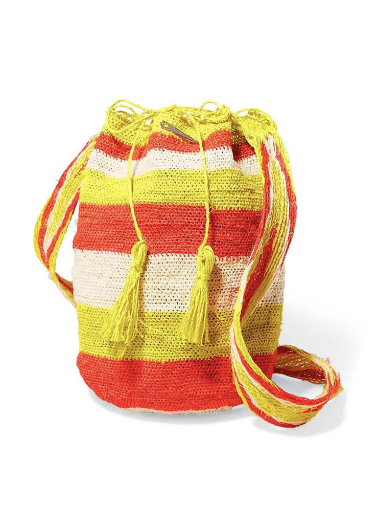 Orange and yellow fique mochila bucket bag