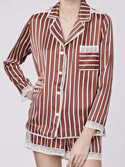 Maroon and white striped cara silk pyjama set