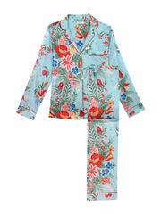 Blue floral silk pyjama set