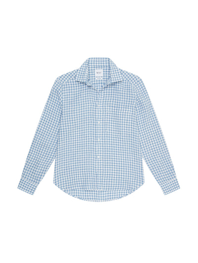 With Nothing Underneath The Classic: blue gingham linen shirt at Collagerie