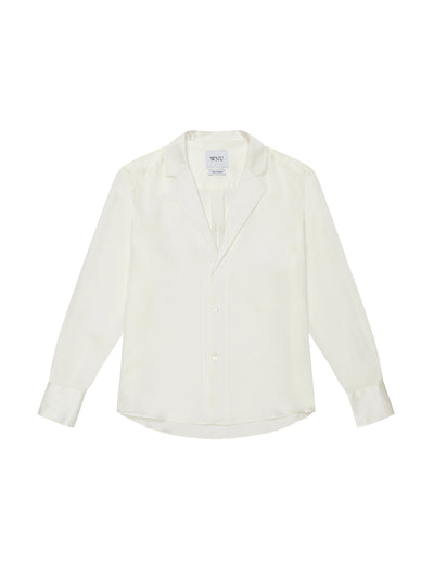 With Nothing Underneath The Cocktail: pearl white silk shirt at Collagerie