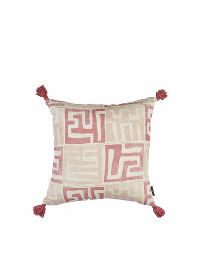 Penny Morrison Kenil pink and indira stripe pink square cushion with pink tassels at Collagerie