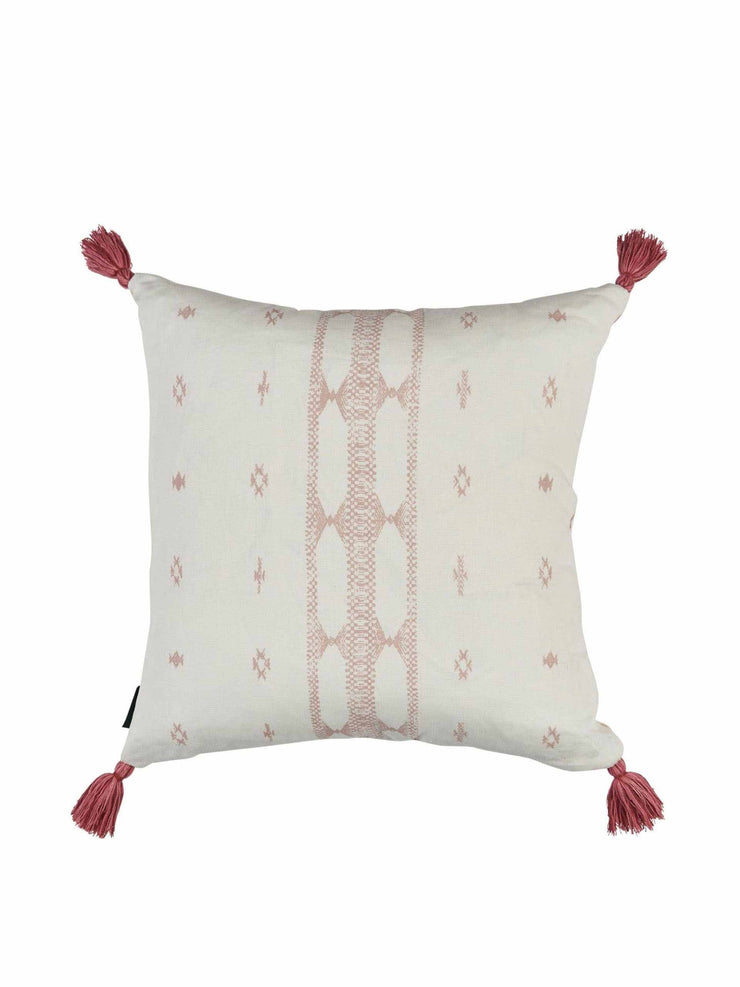 Kenil pink and indira stripe pink square cushion with pink tassels