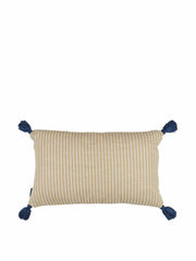 Limited edition gold blue yellow mosaic with mustard striped cushion with blue tassels