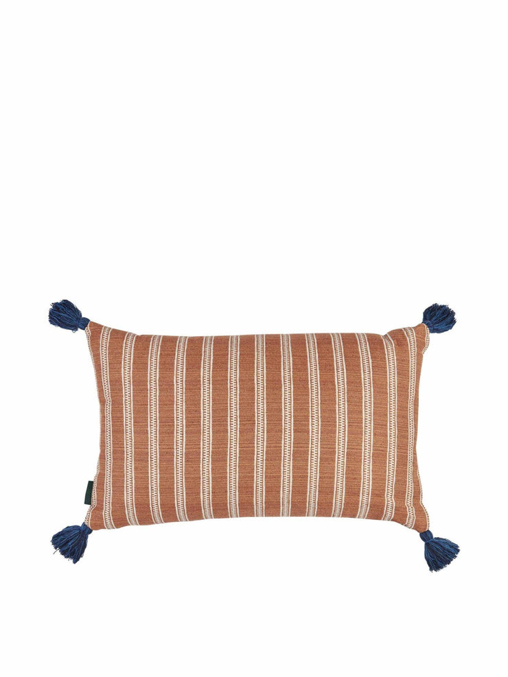 Killi stripe orange and ticking stripe ginger with blue tassels