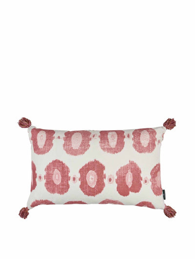 Penny Morrison Bolton pink/raspberry and anni red cushion with multi-coloured tassels at Collagerie