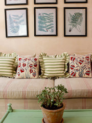 Green Tangier stripe ruffle cushion