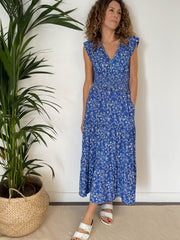 Blue and white printed beverly maxi dress