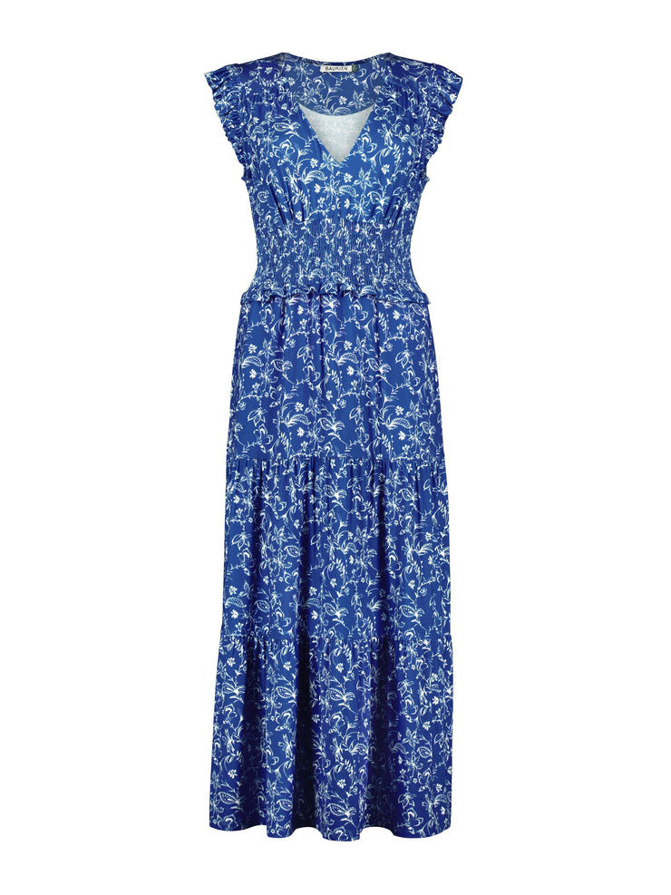 Blue and white printed beverly maxi dress