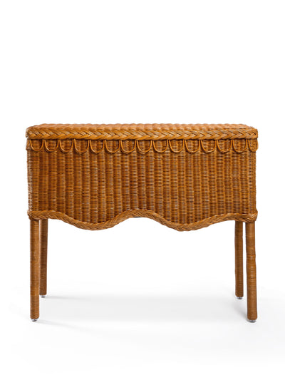 Sharland England Swid scalloped rattan console table at Collagerie