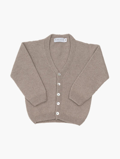 Amaia Taupe Sous-Marin wool baby cardigan at Collagerie
