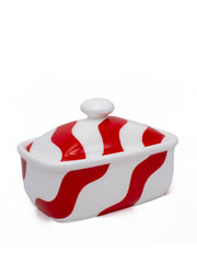Red and white butter dish