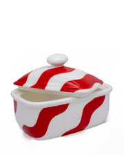 Red and white butter dish