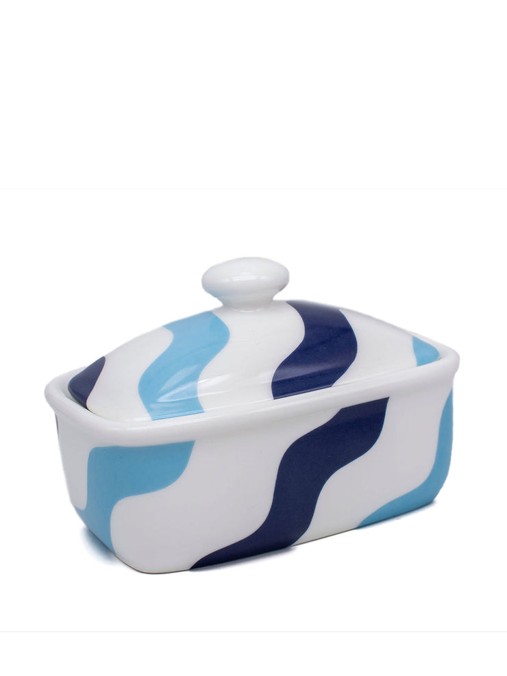 Blue and white butter dish