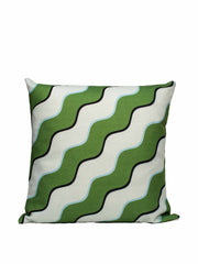 Green and blue linen cushion