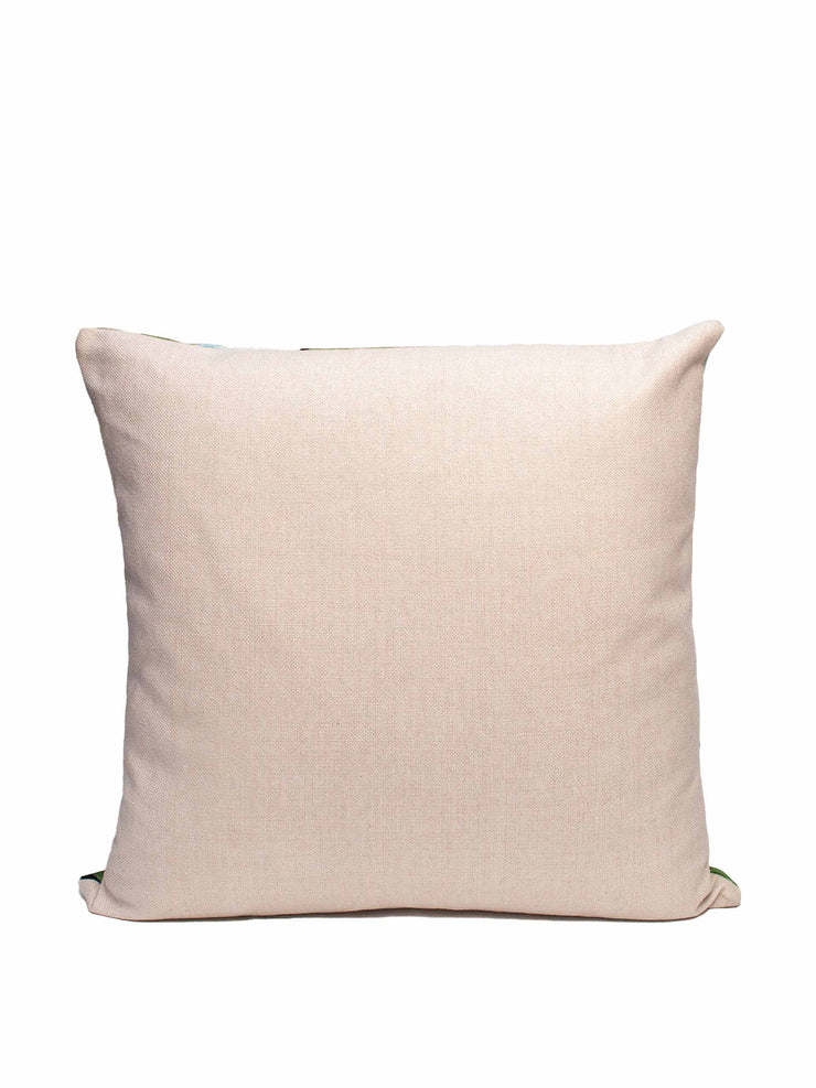Pink & green linen cushion