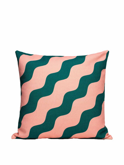 CasaCarta Pink & green linen cushion at Collagerie