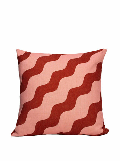 CasaCarta Pink & red linen cushion at Collagerie