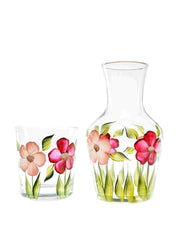 Burgundy and dusty pink flower carafe and tumbler