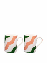 Set of 2 pink & green mugs