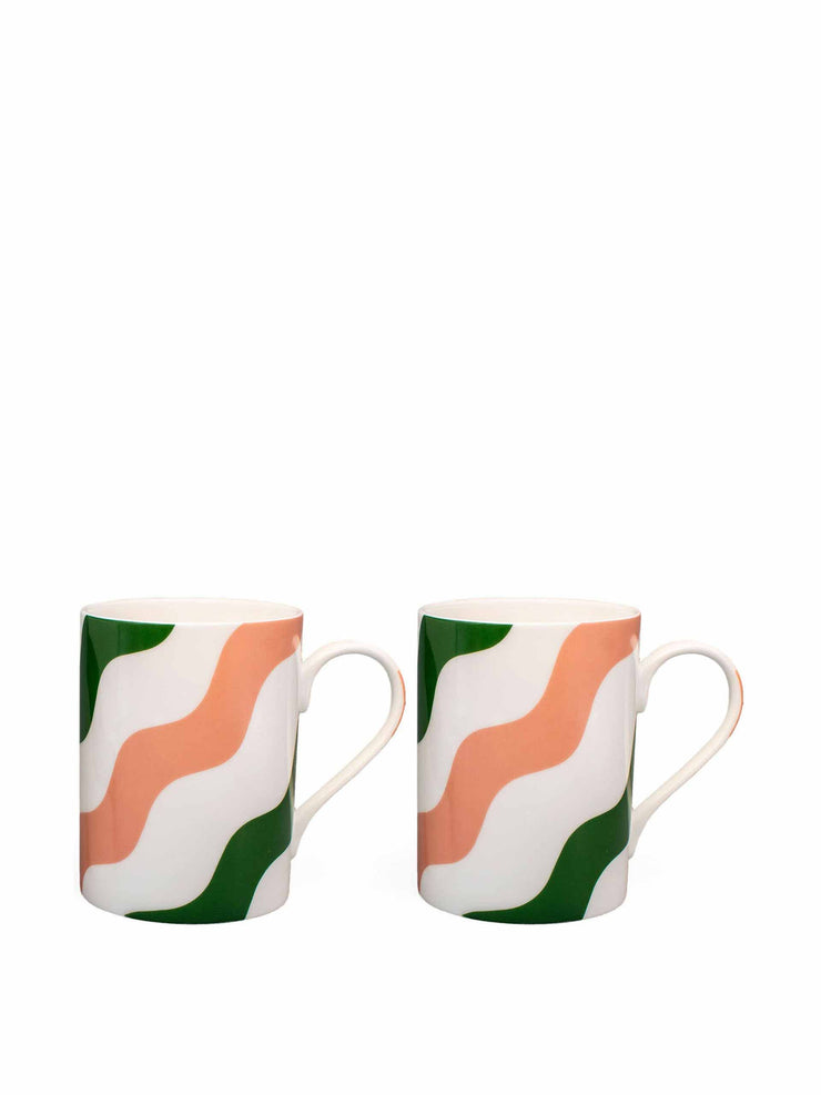 Set of 2 pink & green mugs