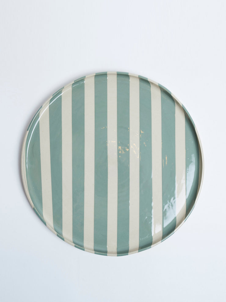 Green stripe serving platter