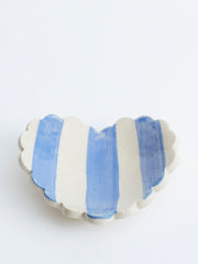 Blue stripe scalloped heart trinket dish
