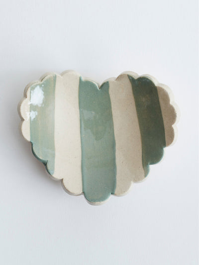 KS Creative Pottery Green stripe scalloped heart trinket dish at Collagerie