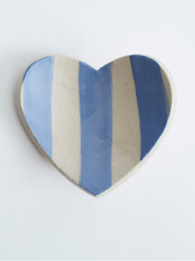 KS Creative Pottery Blue stripe heart trinket dish at Collagerie