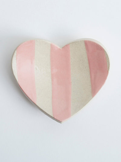 K.S Creative Pottery Pink stripe heart trinket dish at Collagerie