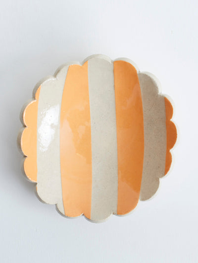 KS Creative Pottery Orange stripe scalloped round trinket dish at Collagerie