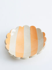 Orange stripe scalloped round trinket dish