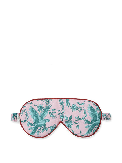 Desmond & Dempsey Cotton luxe eye mask in pink and blue Bromley Parrot print at Collagerie