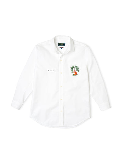 Desmond & Dempsey White lounge shirt Le Tamarin embroidery at Collagerie