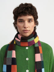 Patchwork hand knitted Geelong skinny scarf in multicolour