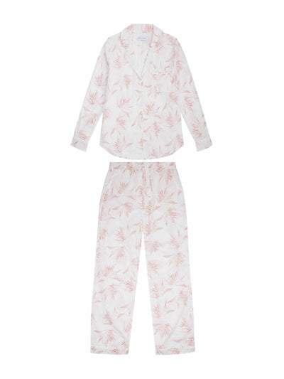 Desmond & Dempsey Long Deia white/pink print pyjama set at Collagerie