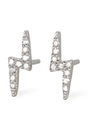 Diamond and silver lightning bolt stud earrings