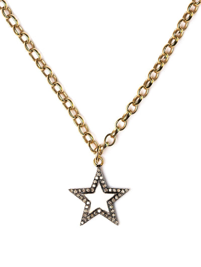 Kirstie Le Marque Diamond and white enamel chunky star necklace at Collagerie