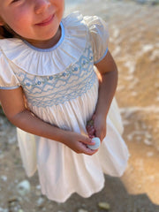 Blue Diana special occasion dress with hand smocking