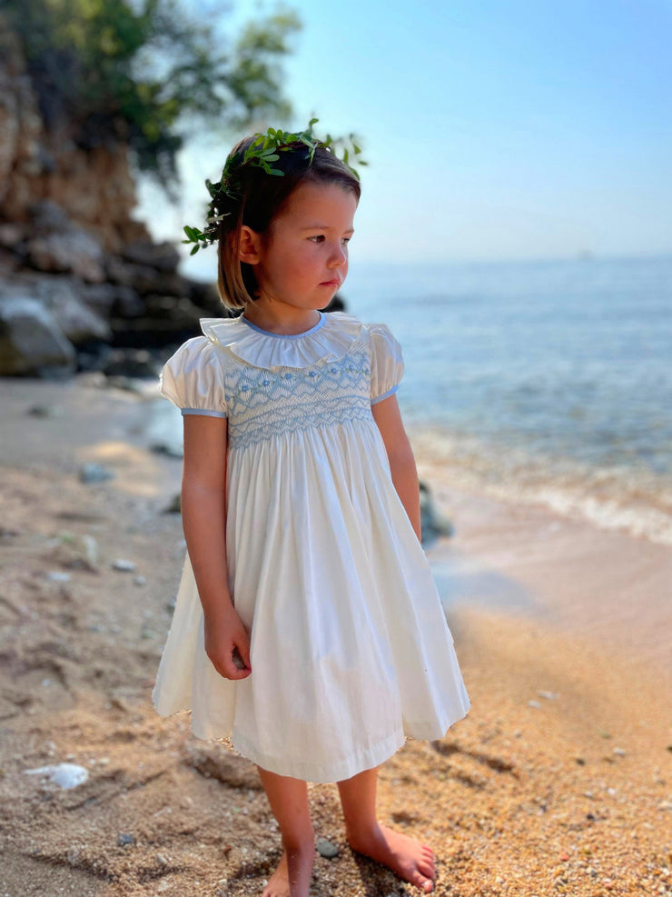 Blue Diana special occasion dress with hand smocking
