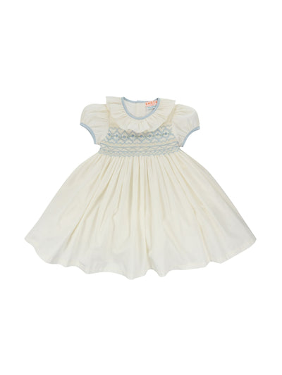 Smock London Blue Diana special occasion dress with hand smocking at Collagerie
