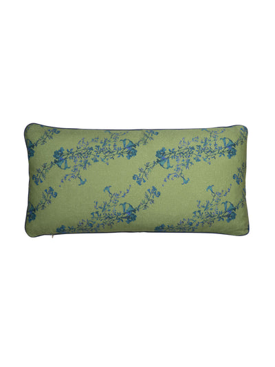 Dar Leone Green floral print linen cushion at Collagerie