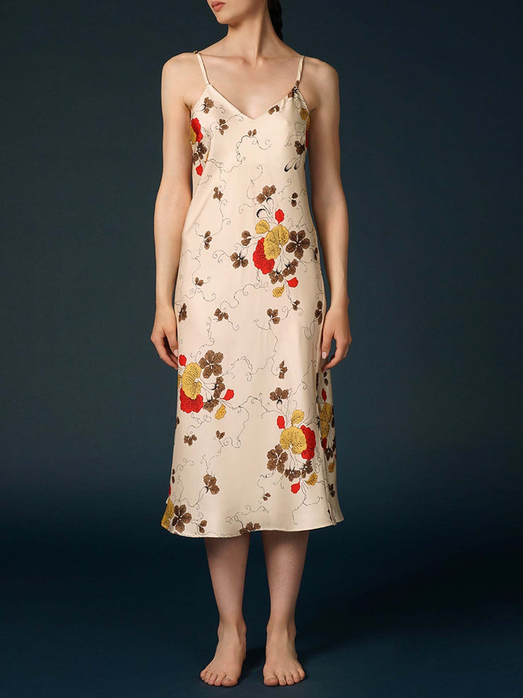 White multi floral dora silk nightdress