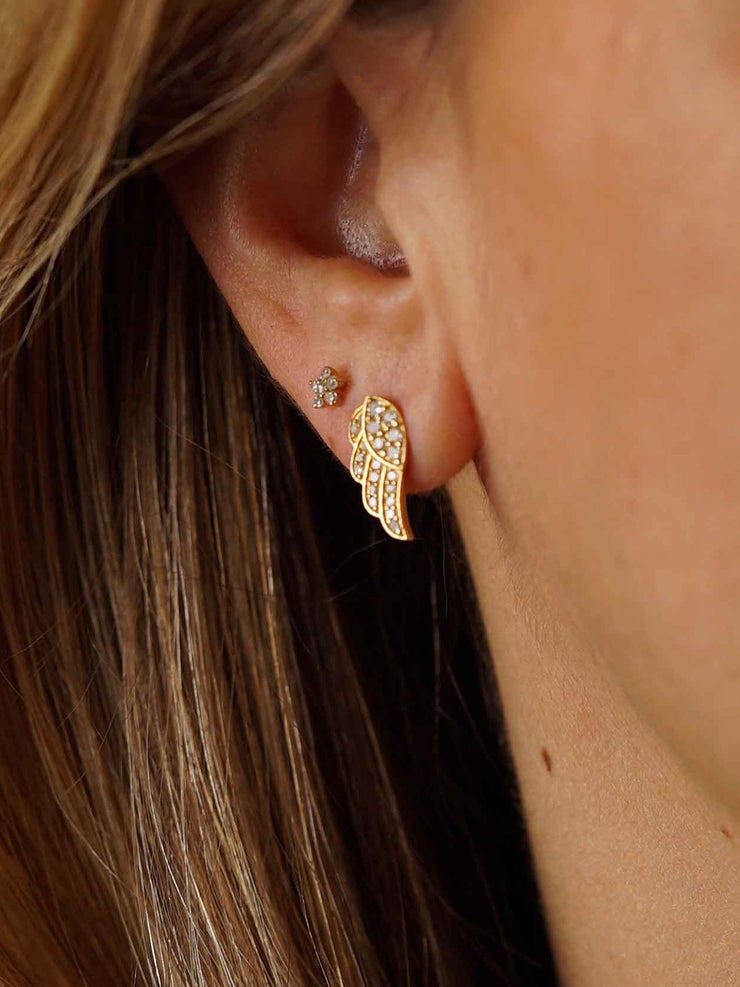Diamond and yellow gold angel wing earrings
