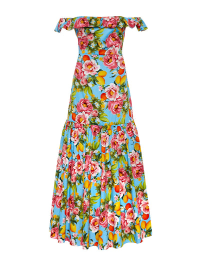 Borgo De Nor Farrah cotton maxi dress, peonia blue and pink at Collagerie