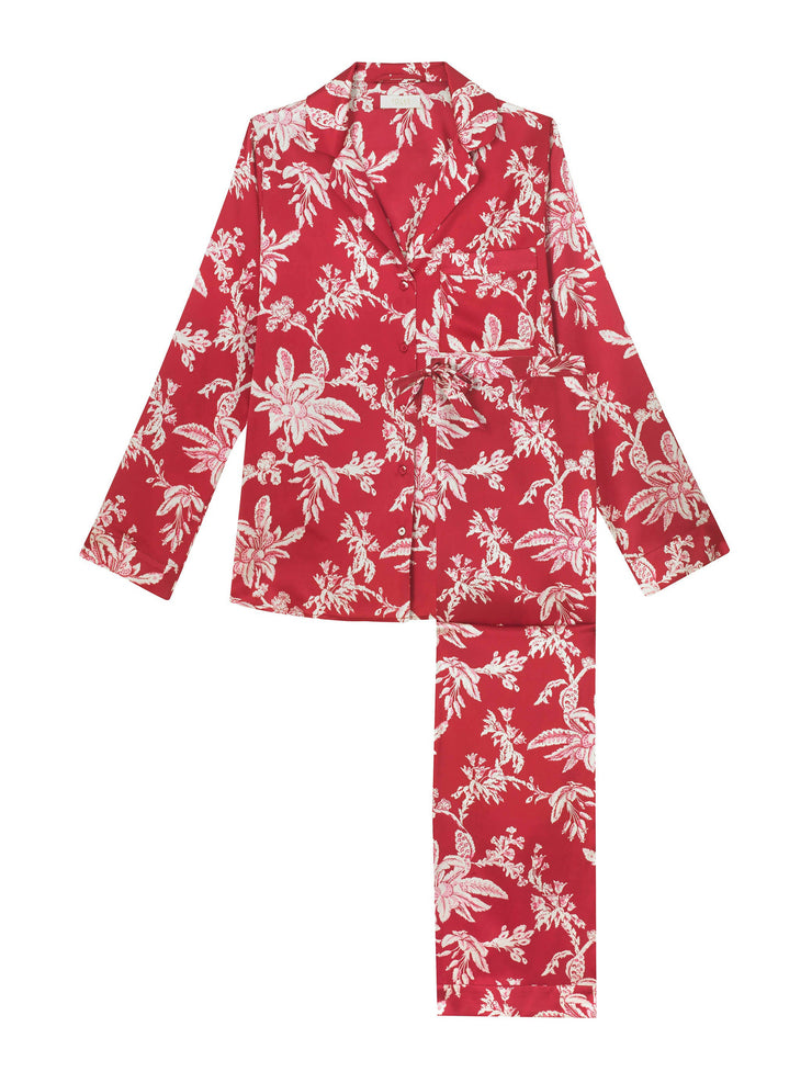 Floral cherry silk pyjama set