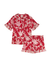 Thebe red silk short set
