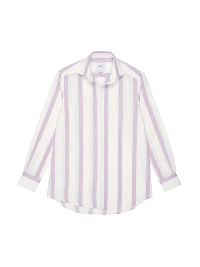 With Nothing Underneath The Boyfriend: lavender stripe weave shirt at Collagerie