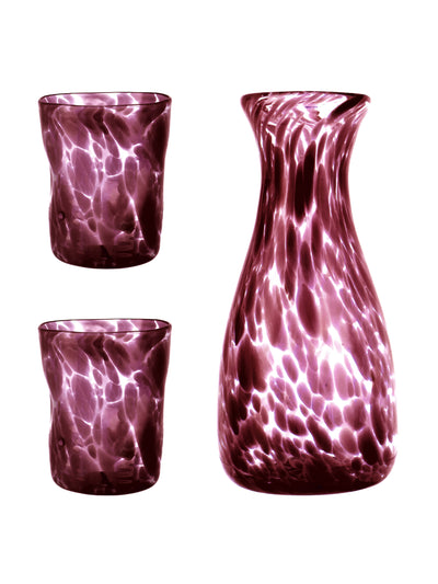 Rebecca Udall Set of flecked dark pink murano glass tumblers & carafe at Collagerie